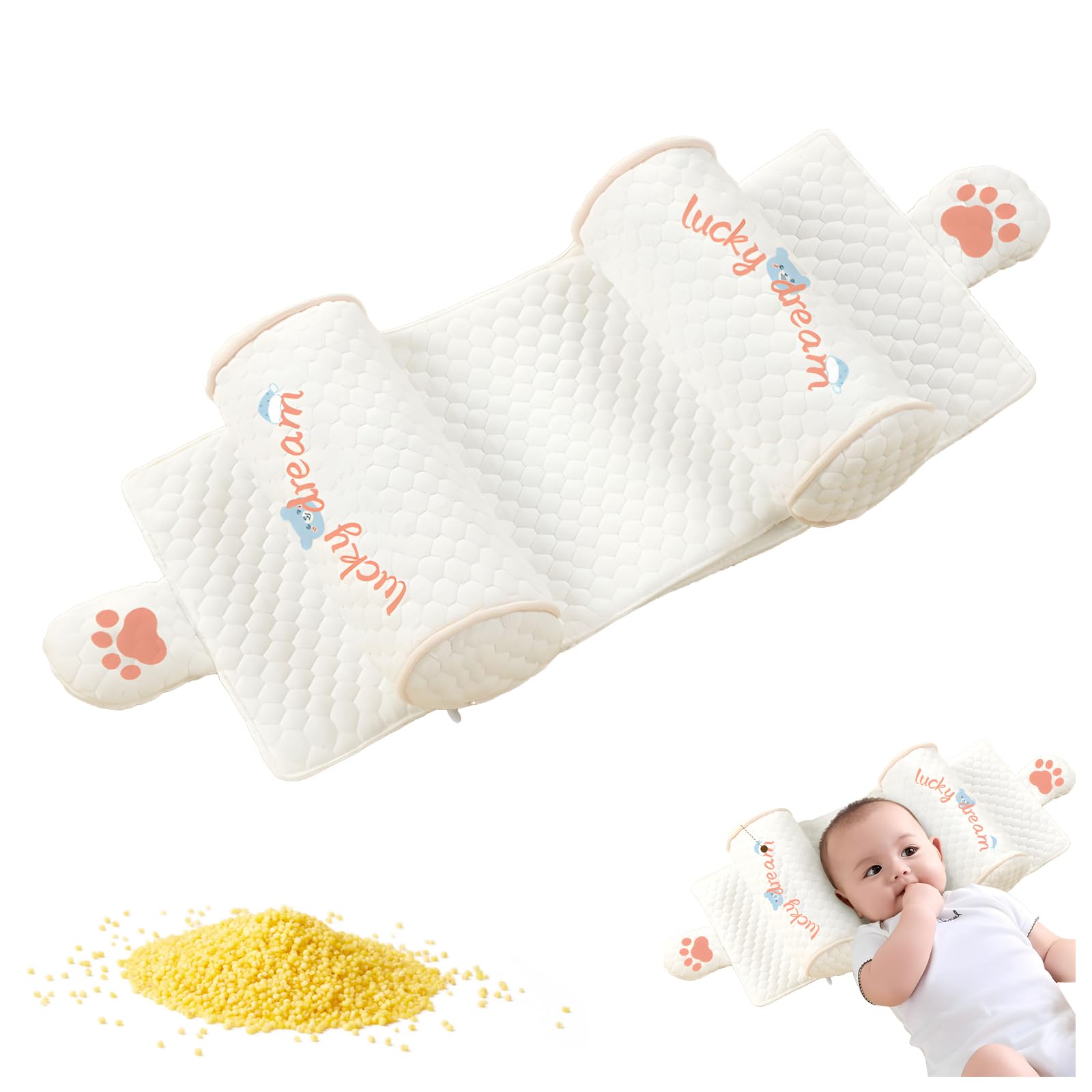 Soft Hypoallergenic Head & Neck Support Pillow Cotton Breathable Shaping Pillow Machine Washable (Pink Bear)