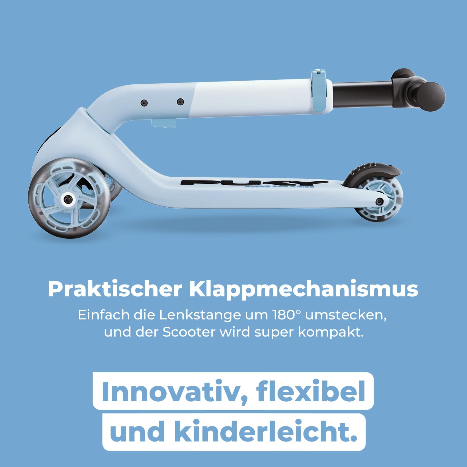 PUKY Push | Kinderroller ab 2 Jahre | Kinderroller ab 3 Jahre | Höhenverstellbarer Lenker | Klappbar & Kompakt | Extra breite Reifen für mehr Sicherheit | Leuchtende Räder | Roller 3 Räder