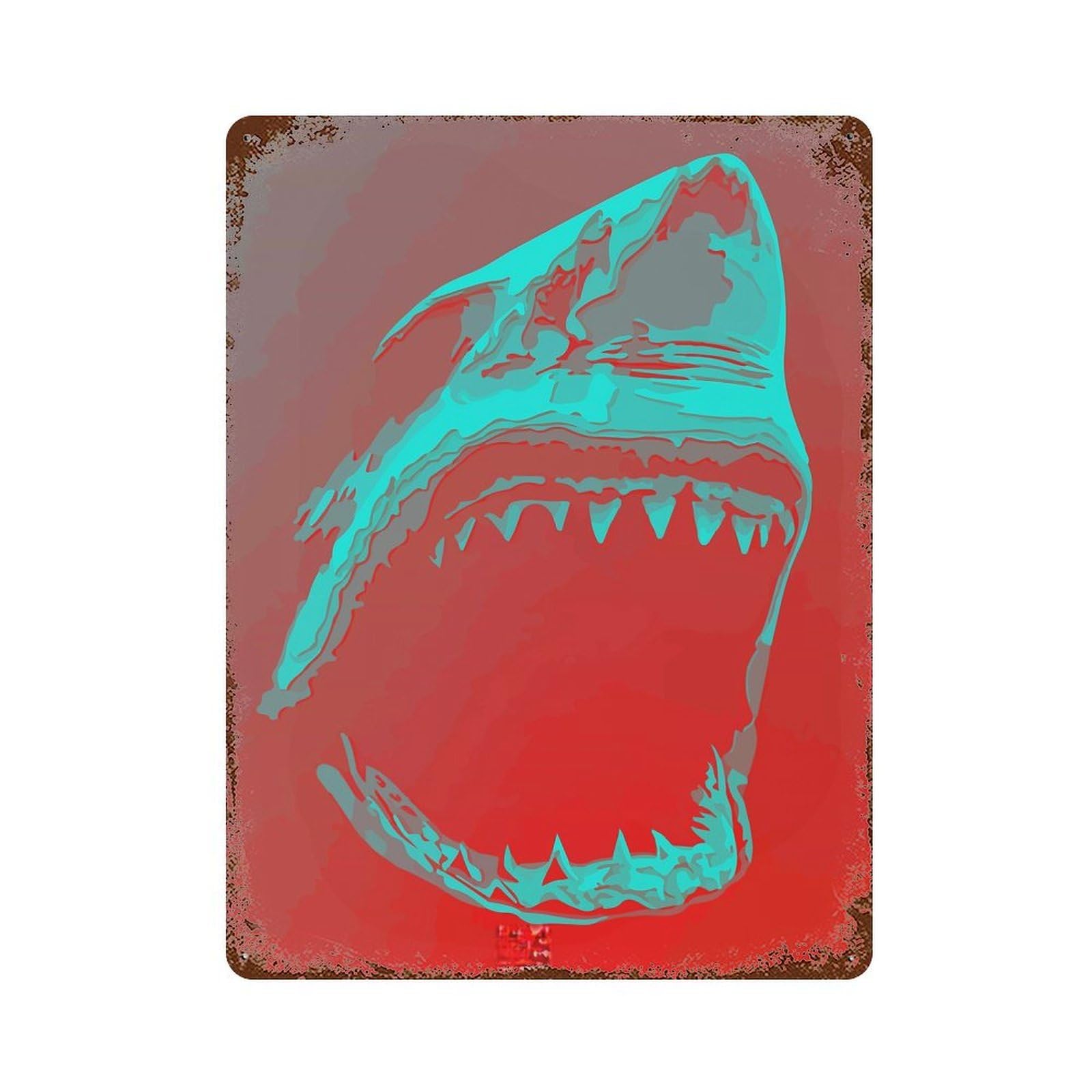 Garage Style Shark Jaw Abstract Art Distressed Metal Wall Sign 15.7"x11.8", Decorative Metal Wall Art for Bar And Workshop