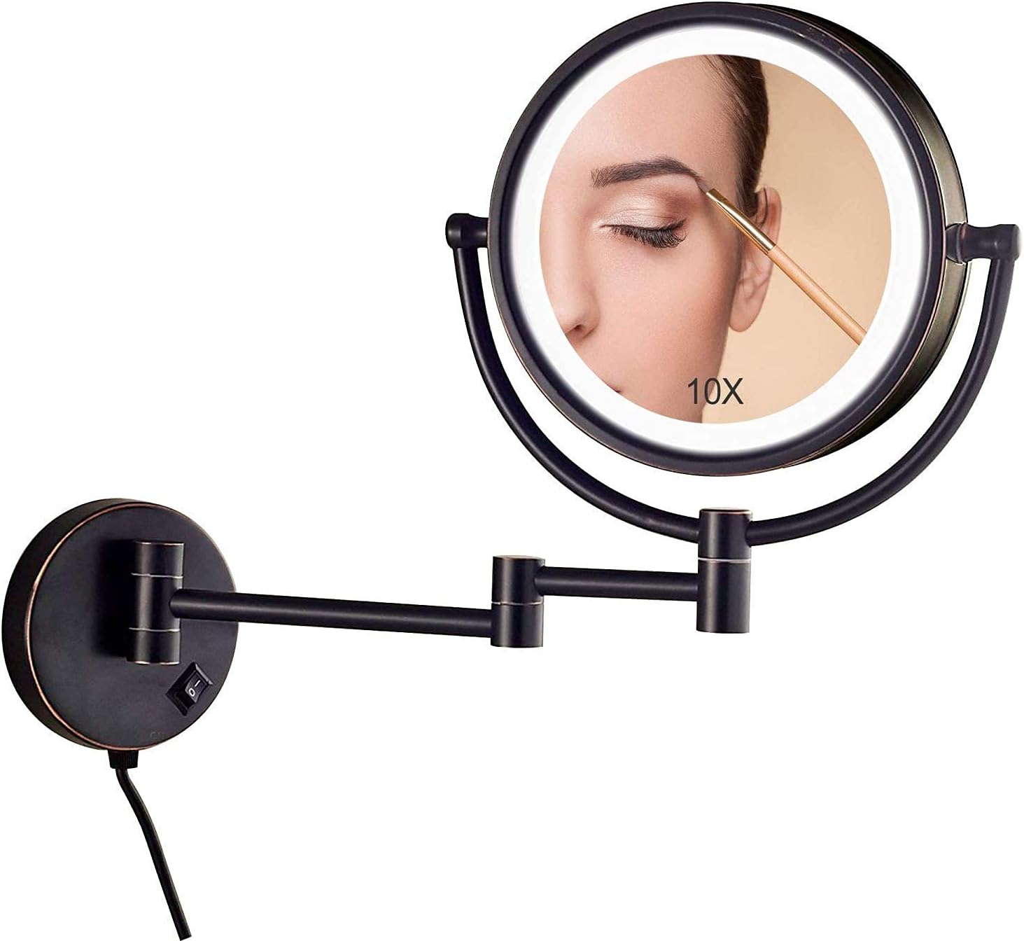 Makeup Mirror with Led Lights,Bathroom Round 360 Rotation Perfect for Bedroom Dressing Table Or Bathroom Vanity (Color : Brushed Nickel) (Black)