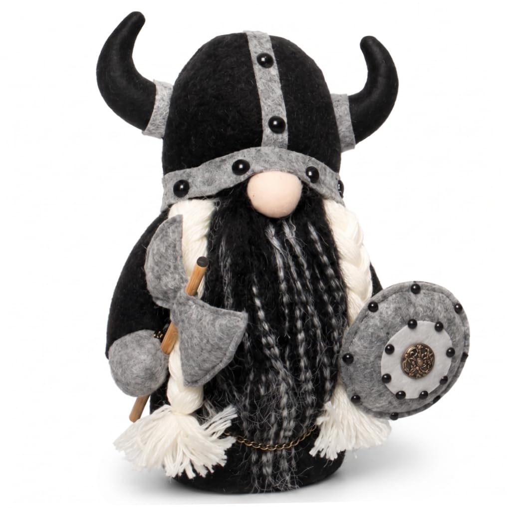 Bemonew Viking Gnome Standing Warrior Plush Gnome, Black