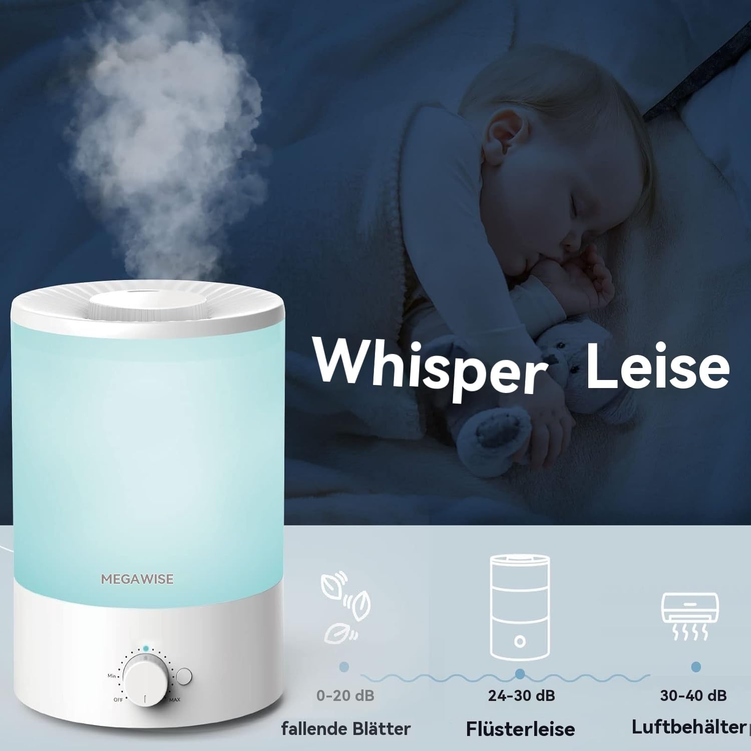 Humidificador megawise cool mist, adecuado para humidificadores ultrasónicos de relleno superior de 3,5 litros en dormitorios, salas de bebés, oficinas