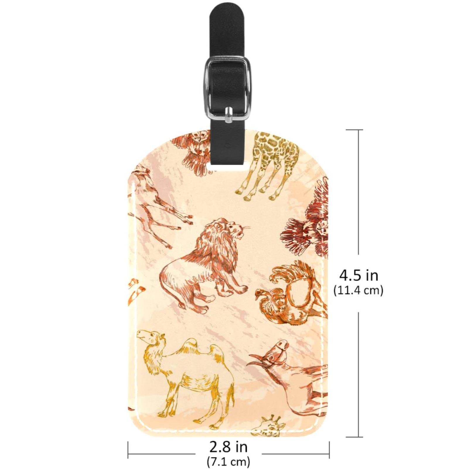 Étiquette Bagage Cuir PU Imprimé Chameau Désert - 11x7 Cm - Housse Confidentialité Et écharpe Noire
