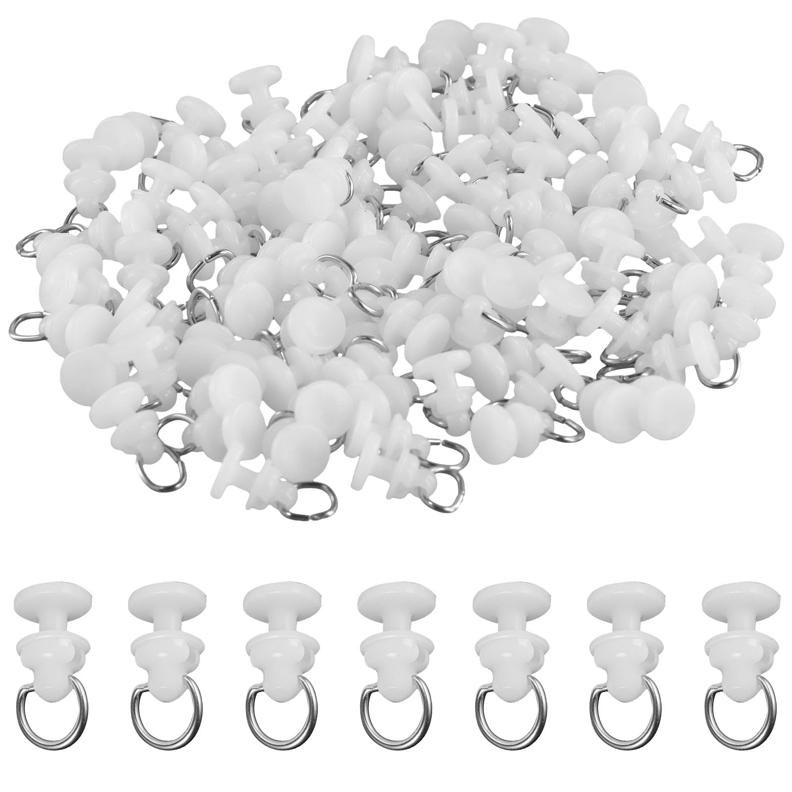 100 Pcs Plastic Curtain Hooks Gliders, 23x10.5mm White Shower Curtains Rail Sliding Hooks, Curtain Track Runners, Drapery Hook for Window curtains