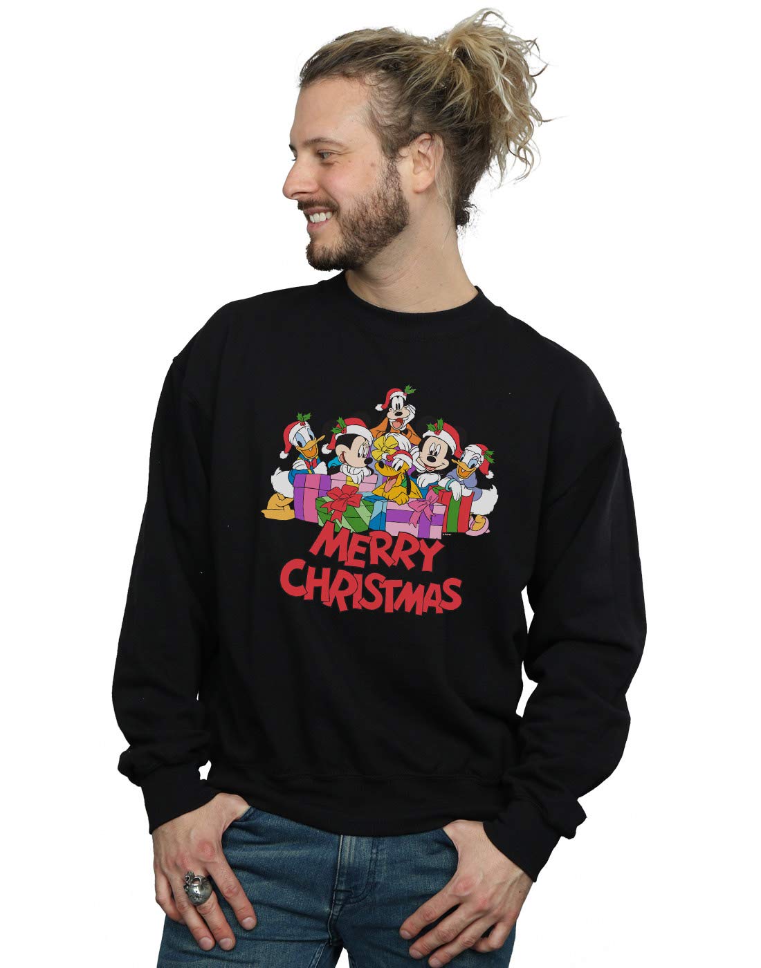 Disney Men's Mickey Mouse And Friends Christmas Sweatshirt Black Large