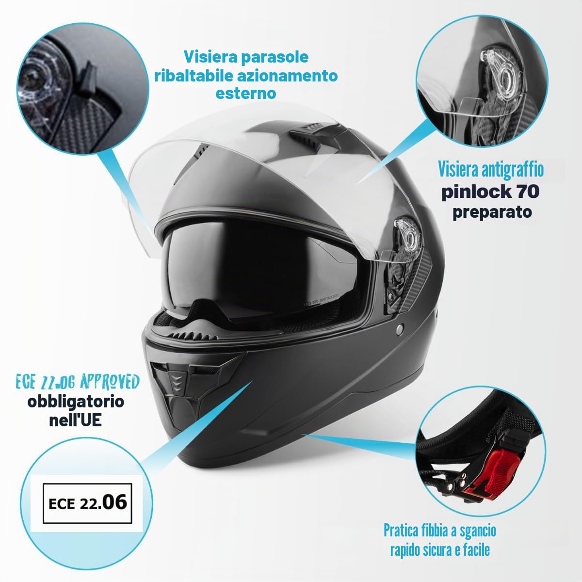VINZ Kennet Casco Integrale Moto Donna Uomo XS-XXL ECE 22.06