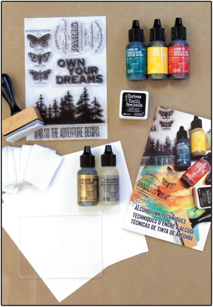 Ranger Tim Holtz アルコールインク スターターキット インク4色 専用紙 溶剤 塗布用具 ガイドブック