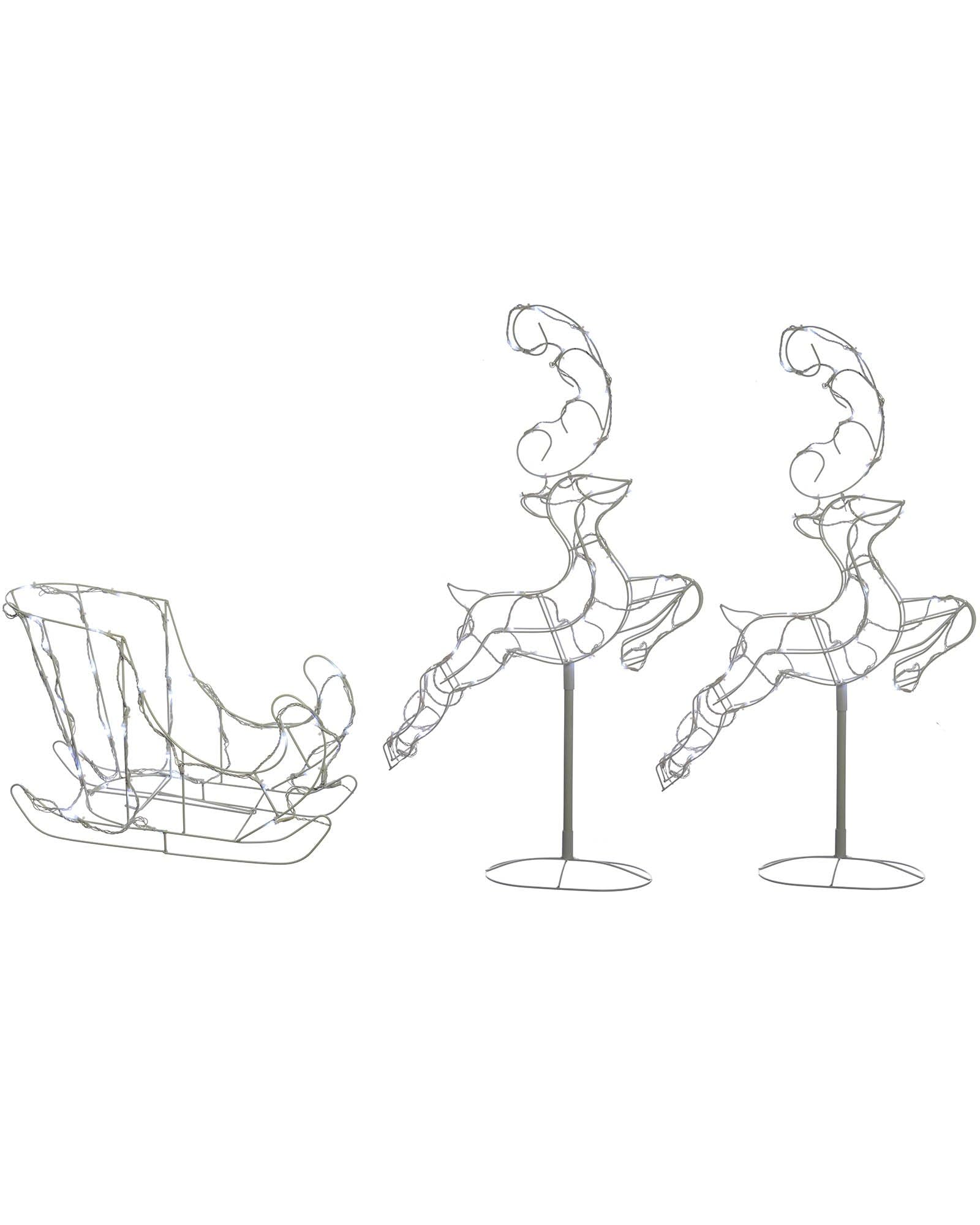 WeRChristmas Flying Reindeer Sleigh Silhouette with 120-LED Lights, 300 cm - Large, White