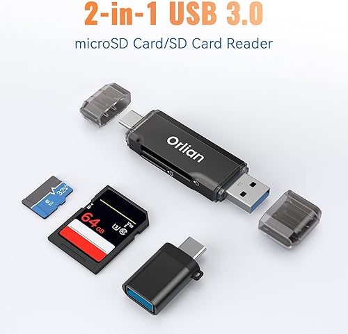 Miniatura 2 de Orlian Lector de tarjetas SD USB 3.0 de alta velocidad dual USB A y USB C a Micro SDSD adaptador de lector de tarjetas de memoria para SDSDHCSDXC,