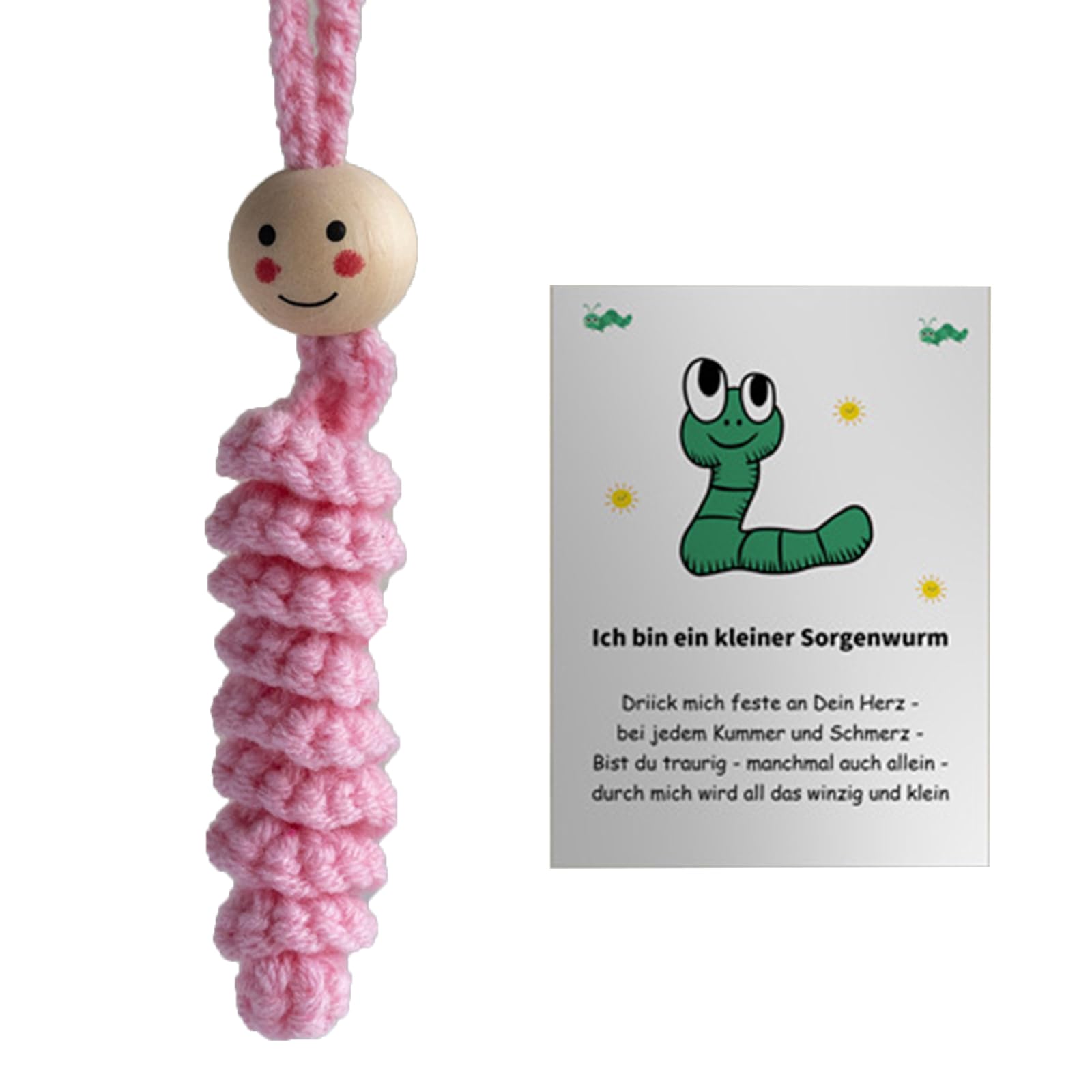 Kalttoy Stress Relief Green Crochet Caterpillars Crochet Stress Reliever Gifts Card Accessory for Emotion Health Gifts