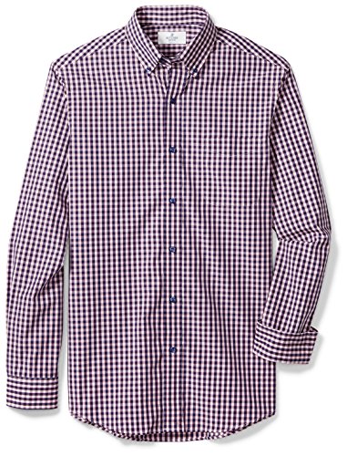 BUTTONED DOWN Men's Classic Fit Supima Cotton Button-Collar Dress Casual Shirt, Navy/Berry Check, XL 34/35