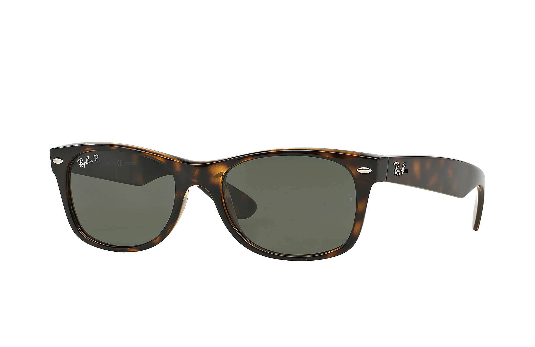 Ray-BanRB2132 New Wayfarer Crystal Unisex Sunglasses, Tortoise Frame/Crystal Green Lens 902, Medium