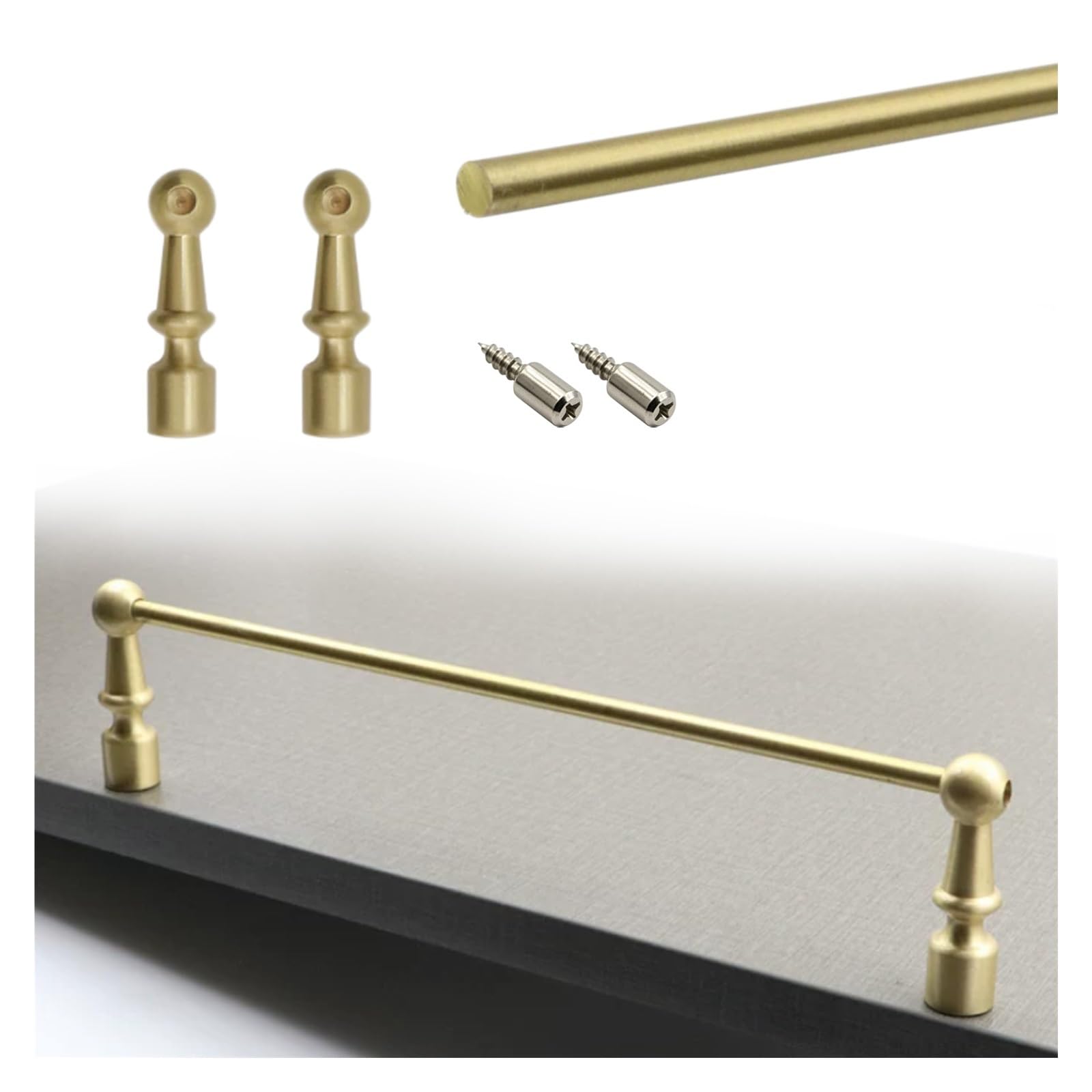 Hphdfs Style A Long Decor Anti-Tipping Gallery Rails 20-157 Cm, Brass Shelf Bar Rail With 2 Spindles, Customizable & Removable Cabinet Fence For Dish Racks/Shoe Racks/Galleries(,L 96Cm/37.8")