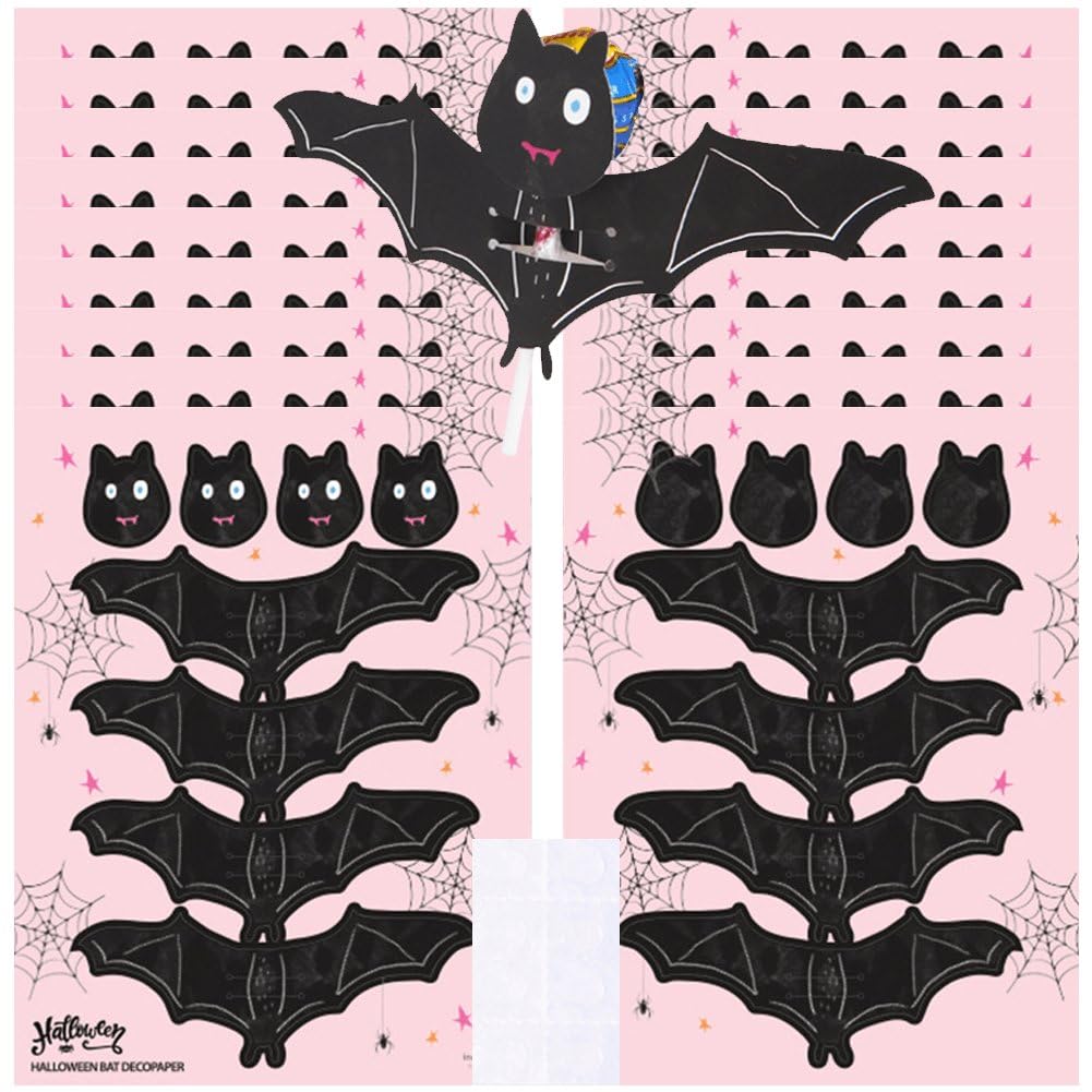 Tarjetas para piruletas de Halloween con diseño de murciélago, pack de 50 unidades