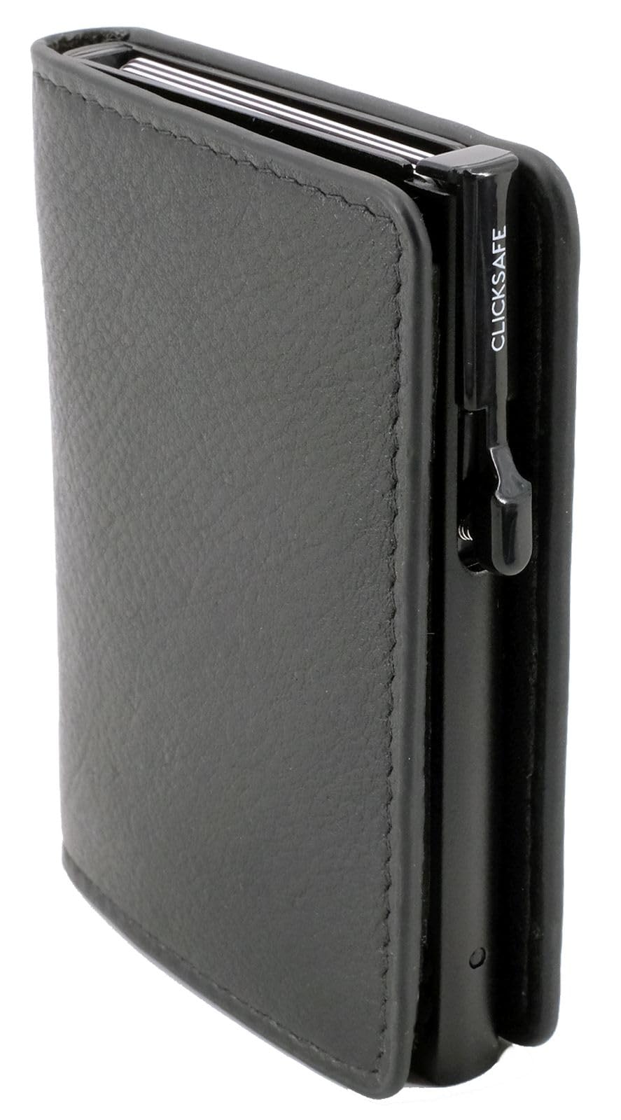 Clicksafe Unisex Schwarz 975201 Kreditkarten-Börse Slim, Es Nappa-Leder, Kartenhalter Aluminium 6 Karten, Click-System, Etui Mit Schein- Und Kreditkartenfach, Rfid, 9,5 X 6,5 X 1,5 Cm,