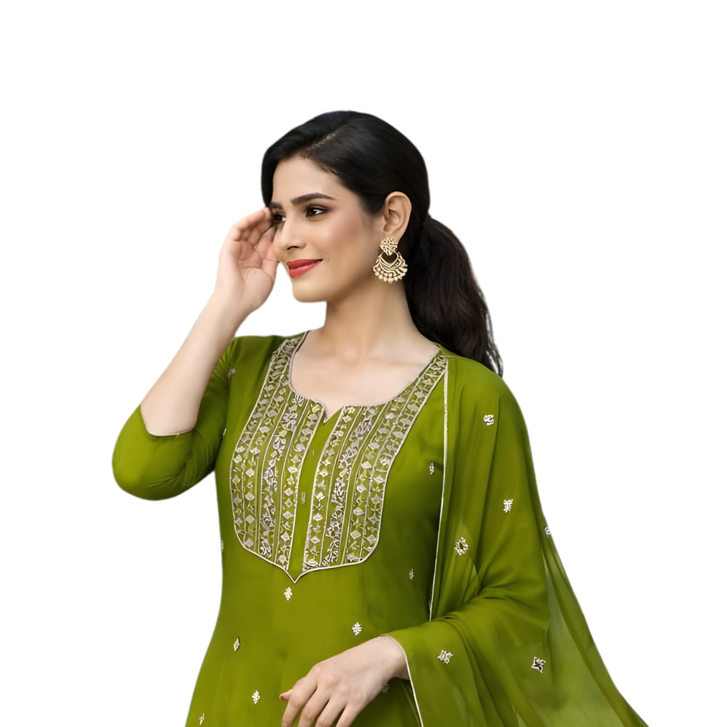 Women’s Cotton Blend Embroidered Kurta Set with Pant & Dupatta – Straight Calf‑Length, 3/4 Sleeve, Round Neck – Elegant Ethnic Attire (4 Colors, M-XXL)-picture-51