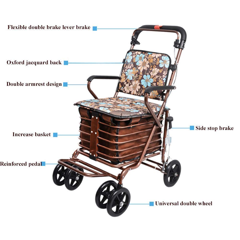 Chodzik, czterokołowy chodzik z siedziskiem Składany rollator Walker z aluminium z pedałem Lekki czterokołowy chodzik spełniający codzienne potrzeby little surprise