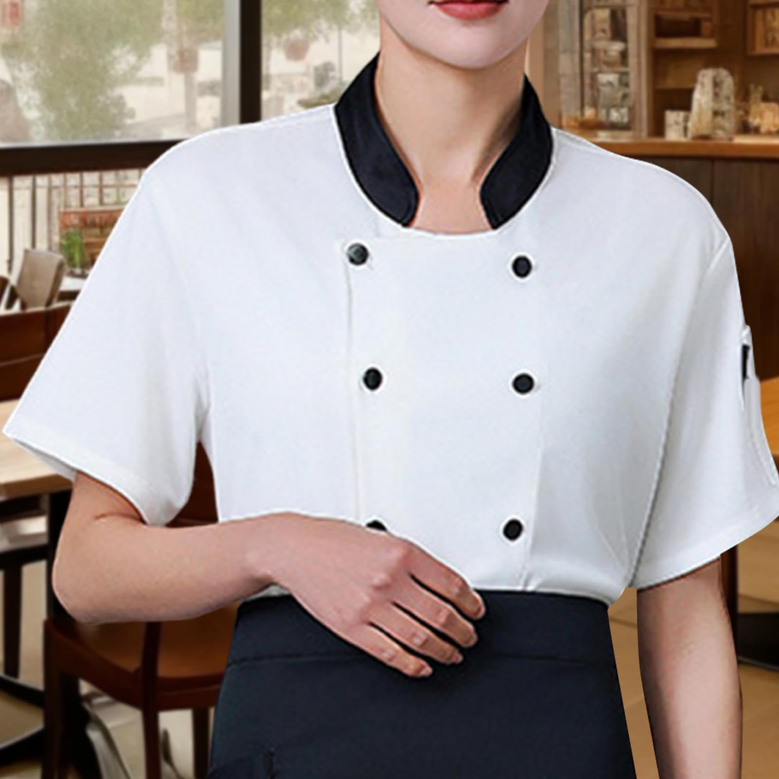 Vaveren Unisex Chef Uniform Short Sleeve Kitchen Work Clothes for Pub Kitchen Restaurant, White M