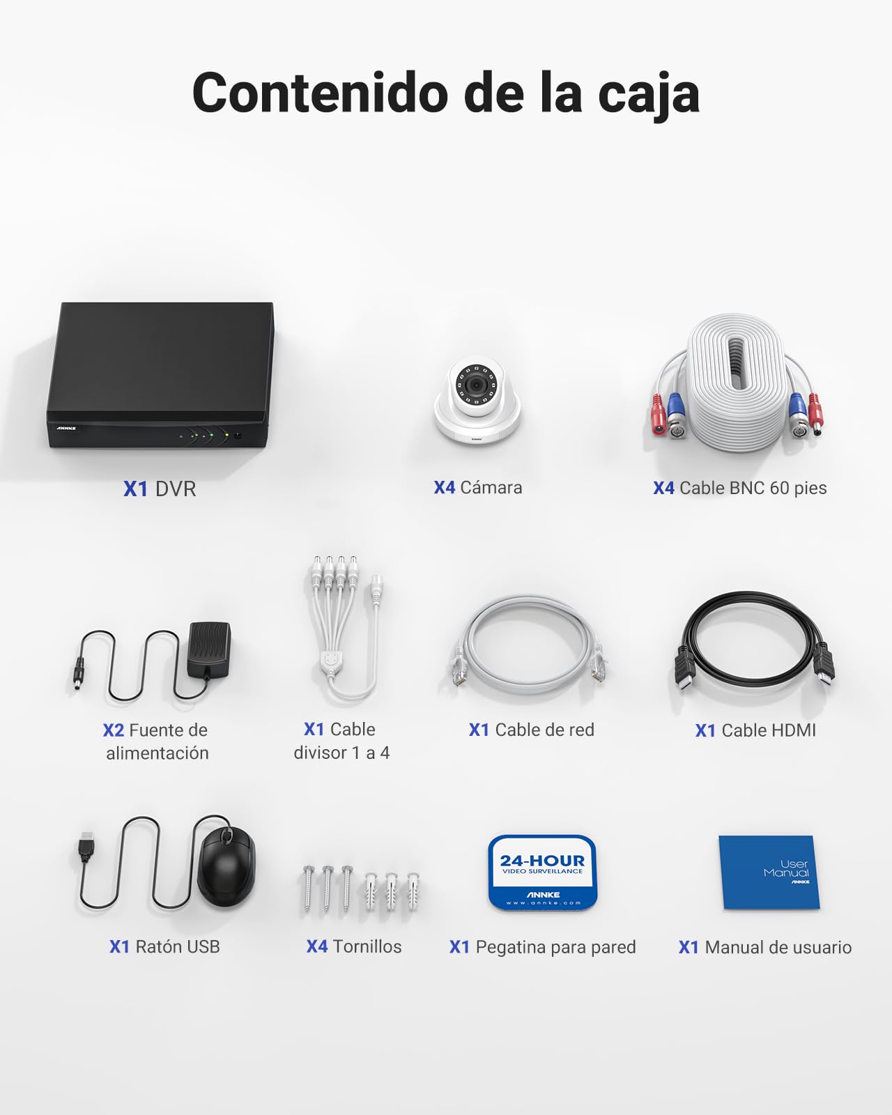ANNKE 3K Lite 8 Canales DVR 5 en 1 con Detección de Personas y Vehiculos, 4X 1080p Kit Camaras de Vigilancia Exterior con Visión Nocturna en Color, Grabación 24/7, Sin Disco Duro