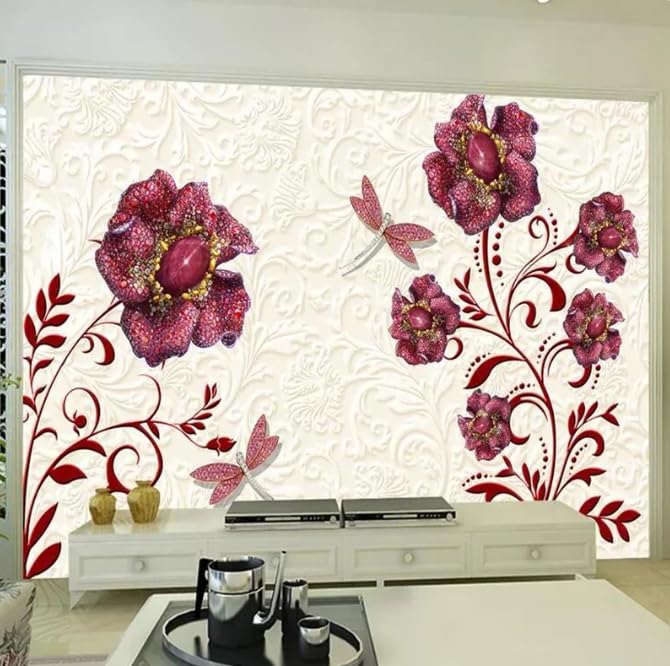 Papier peint 3D pour agrandir une pièce motif fleurs losanges - 4