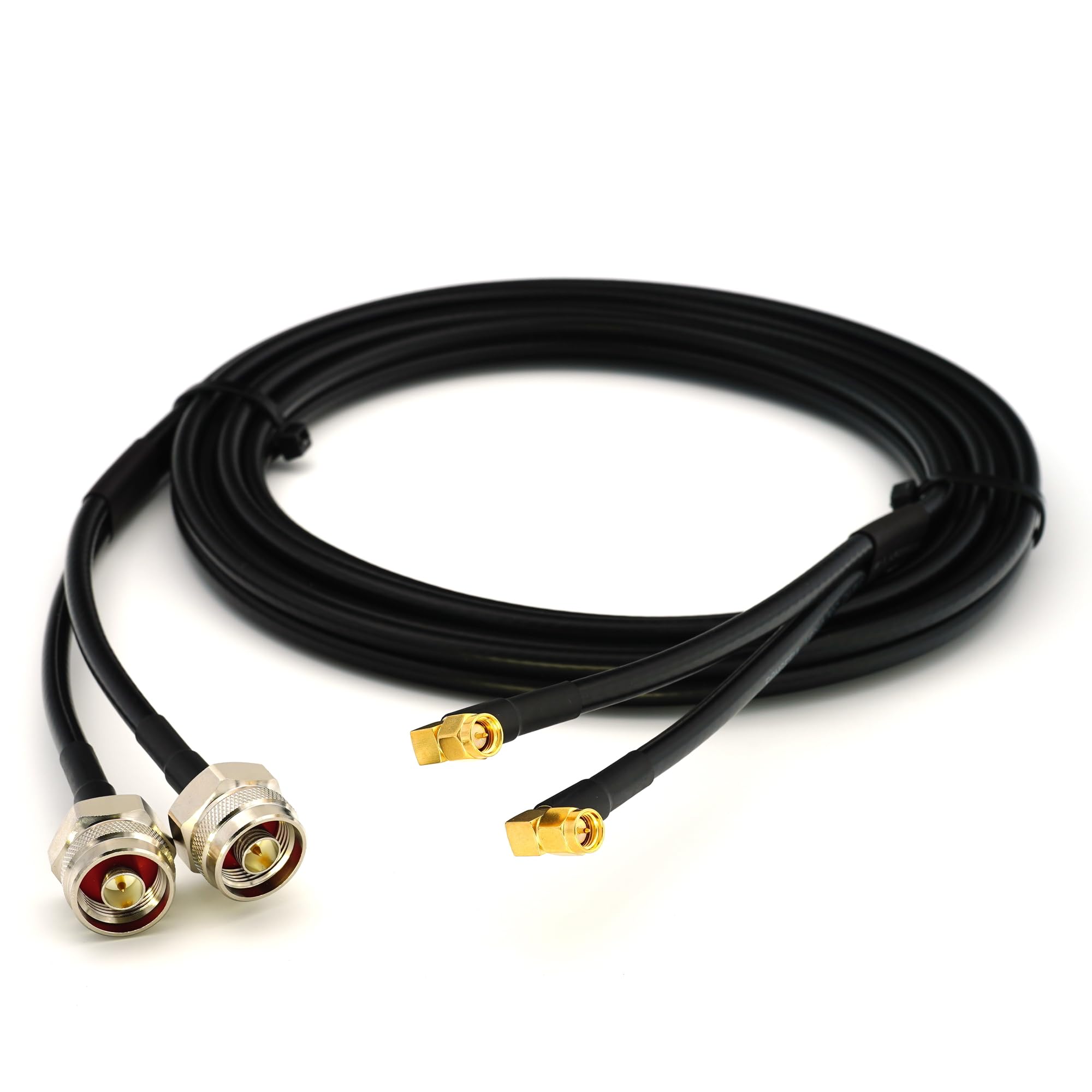 3m SMA Male Right Angle 90 Degree to N Male Hex/Knurl Head Twin Coaxial Cable – HF-240 (LMR240 equivalent) Bare Copper Double Extension Coax – LTE GSM 4G 5G Mobile Router Antenna