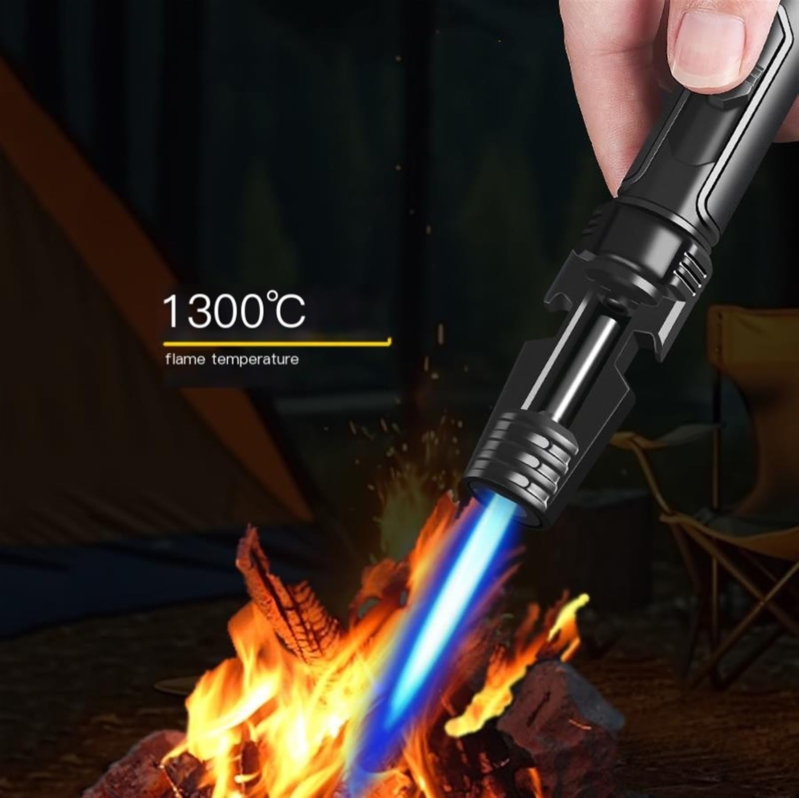 Torch Lighter, Windproof Jet Flame Lighter, Double Sided with Bottle Opener, Adjustable Flame Lighter, Refillable Butane Gas Lighter for Candle Campfire BBQ Baking, Camping, Gift(B)