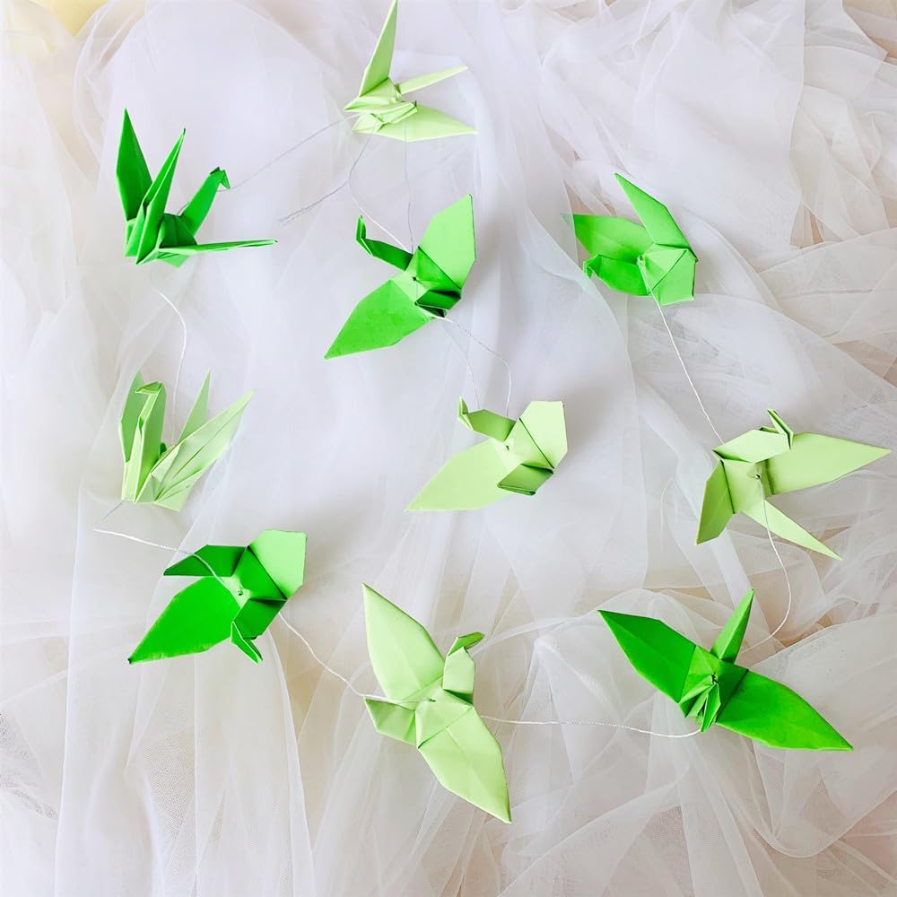 Large Green Origami Paper Crane Hanging Garlands(5.3ft X4strings) Premade Folded Handmade Origami Birds Streamers for Wedding Bridal Shower Baby Shower, Birthday, Party Supplies image 4