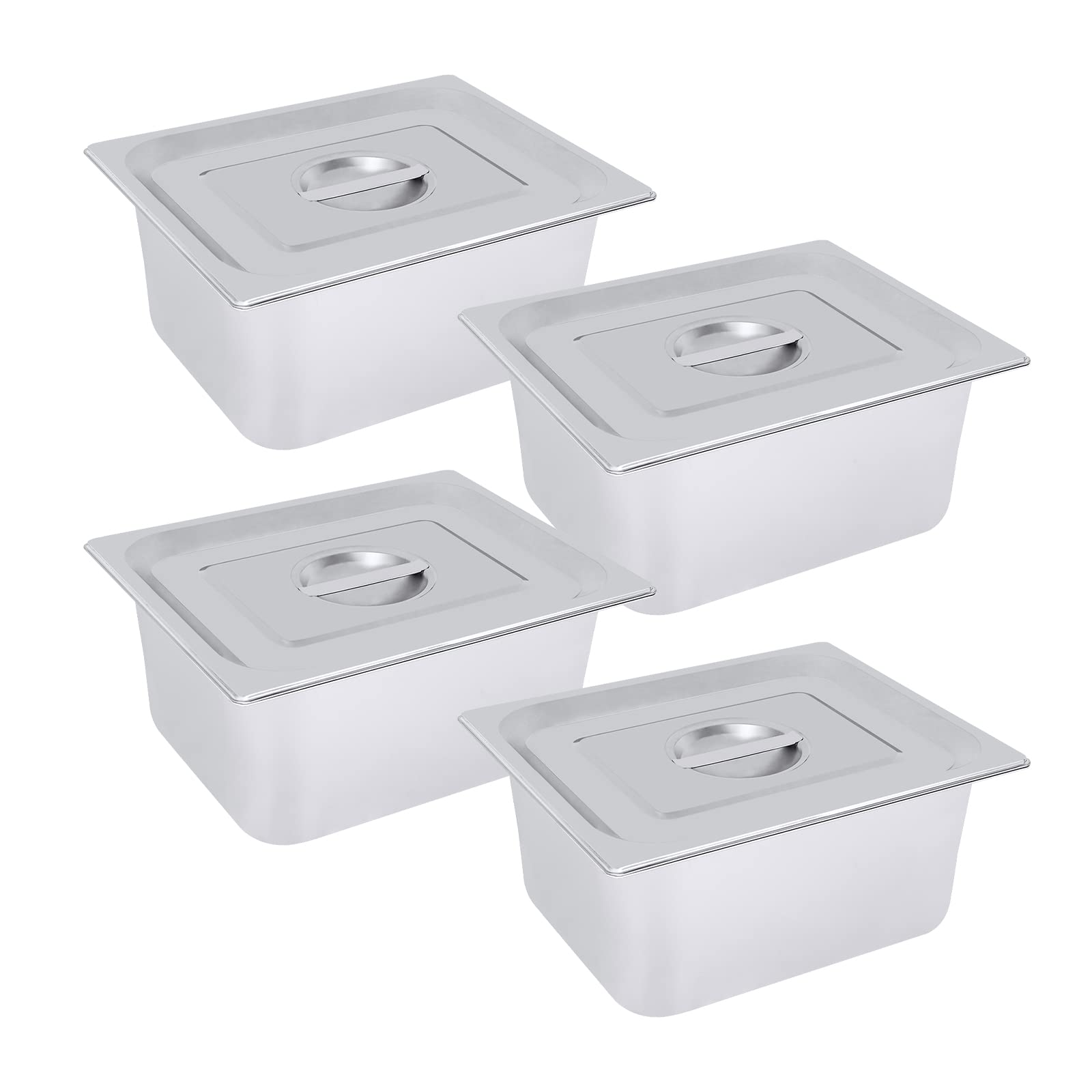 Bandeja para alimentos (4 unidades, acero inoxidable, 7 L, 32,5 × 26,5 × 15 cm, plato gourmet profundo con tapa, para aparador, restaurante, cantina (GN 1/2)