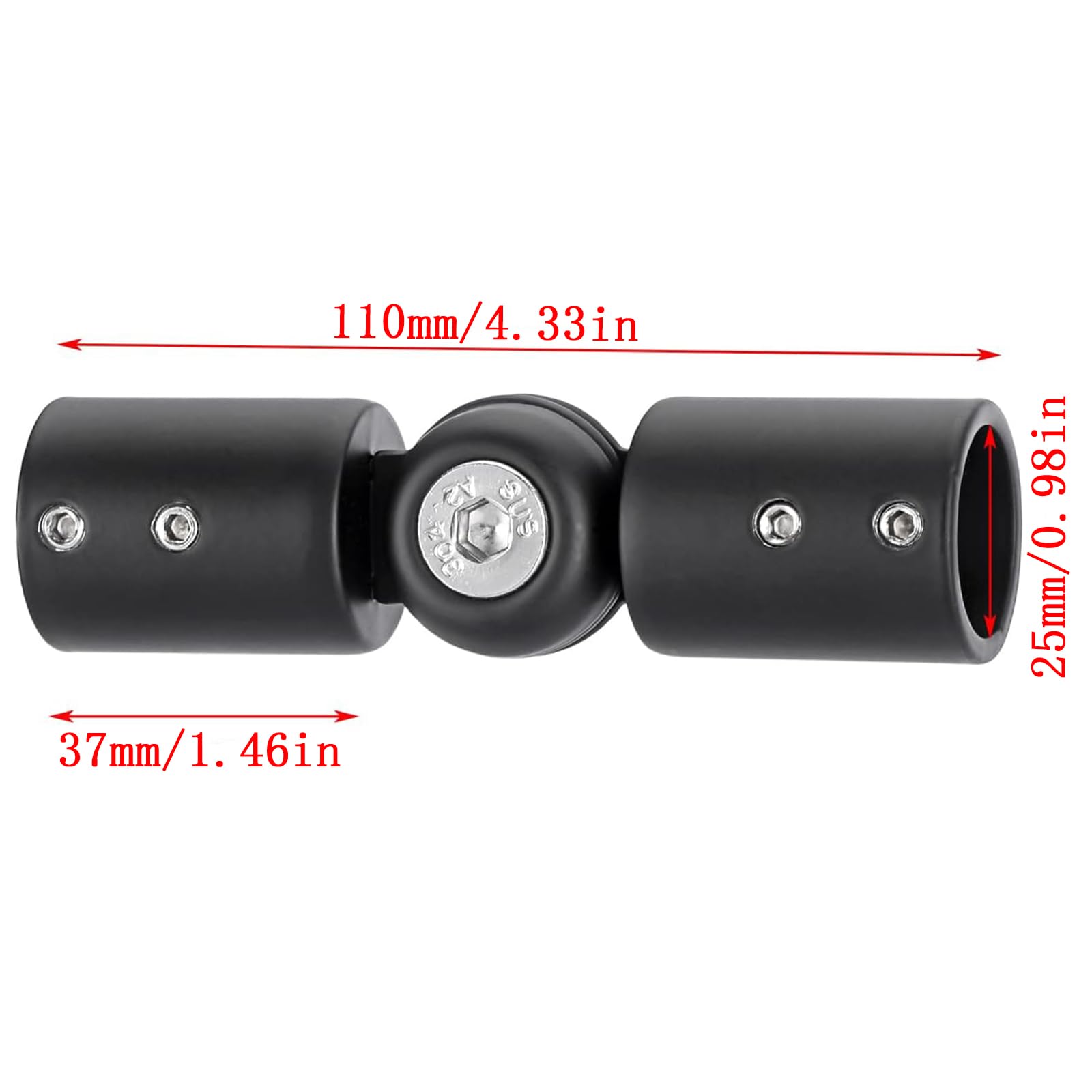 Connettore Angolare Regolabile Per Asta Tenda 2.5 Cm - Snodo In Acciaio Inox Nero 90°-180° Per Finestre A Golfo