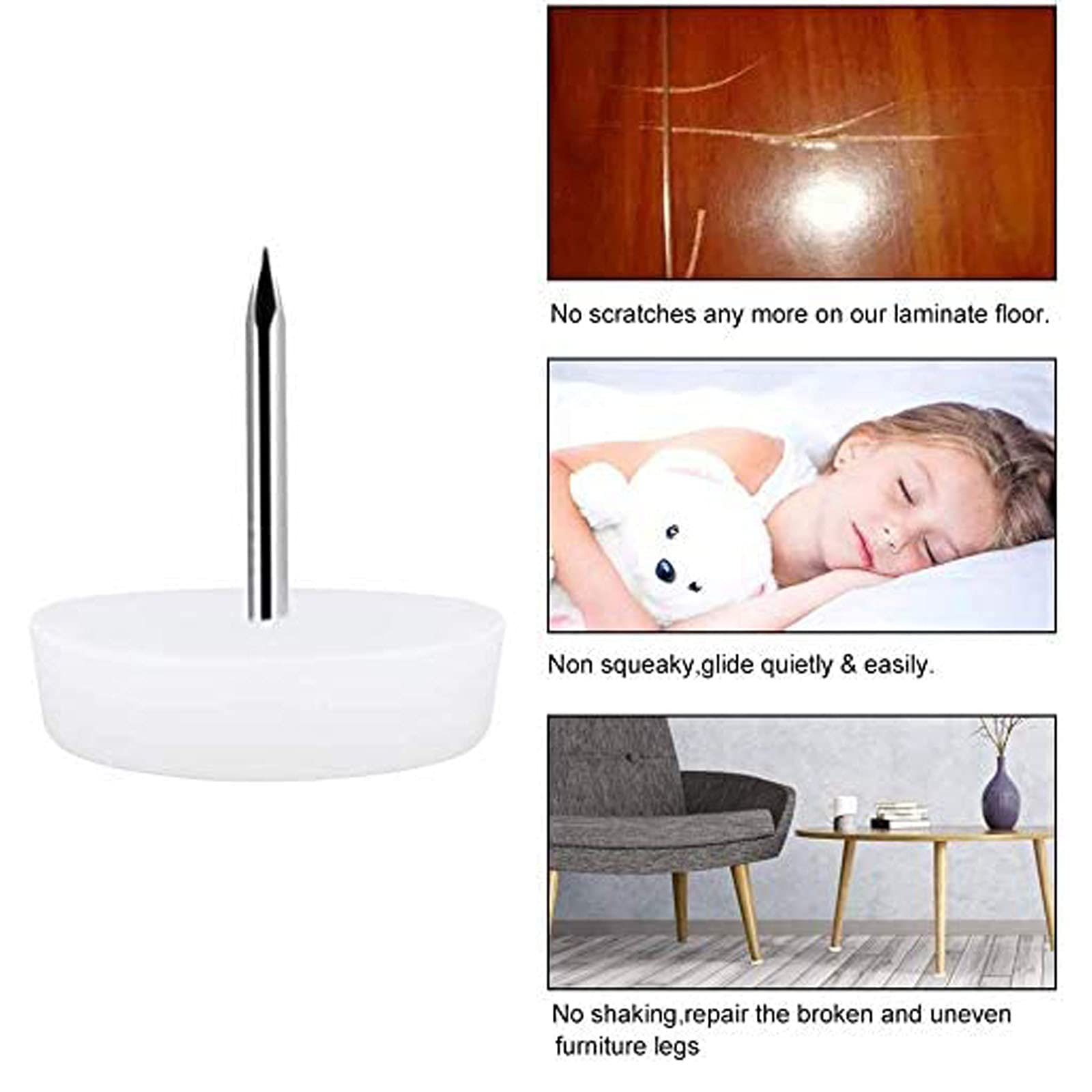 15mm White Nylon Furniture Sliders Nail On - Chair Leg Floor Protectors Nail - Nylon Chair Glides with — view 9