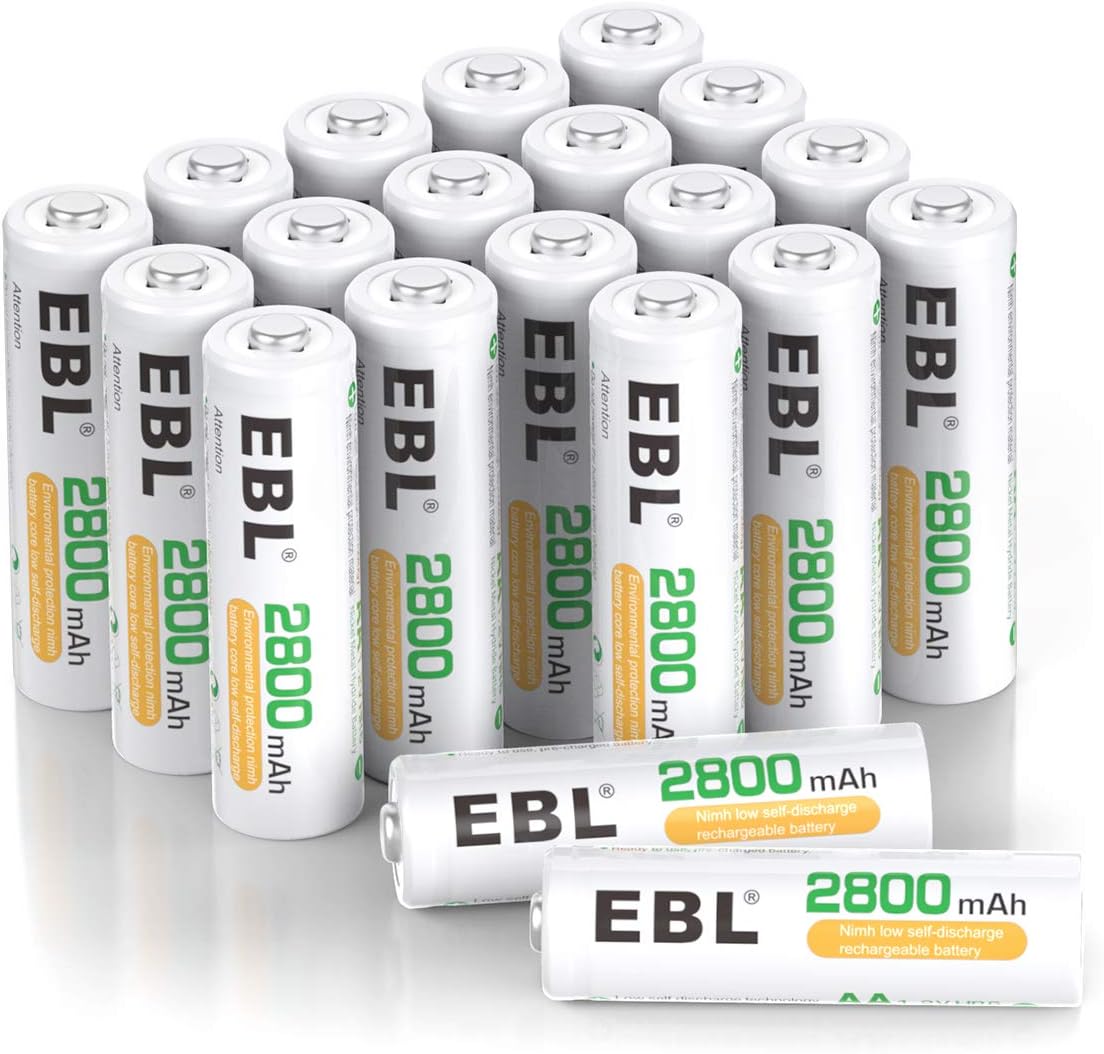 EBL 20-Counts AA Rechargeable Batteries 2,800mAh High Capacity AA Batteries
