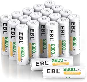 EBL 20PCS Piles Rechargeables AA NI-MH - 1.2V AA/ HR6 Piles Rechargeables 2800mAh Haute Capacité, avec Boîte de Stockage de Piles