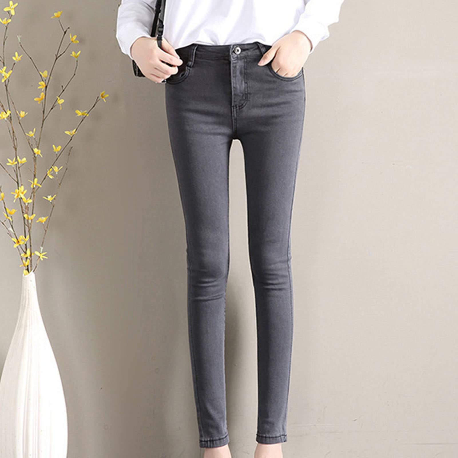 Maiyifu-GJ Women's High Waist Skinny Ankle Jeans Casual Slimming Pencil Denim Pants Juniors Slim Fit Washed Stretch Jean (Dark Grey,32)