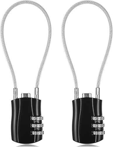 Miniatura 1 de TSA - Cerraduras para equipaje, paquete de 2 cerraduras de equipaje impermeables con cable extralargo, bloqueo de equipaje multiusos, candado de