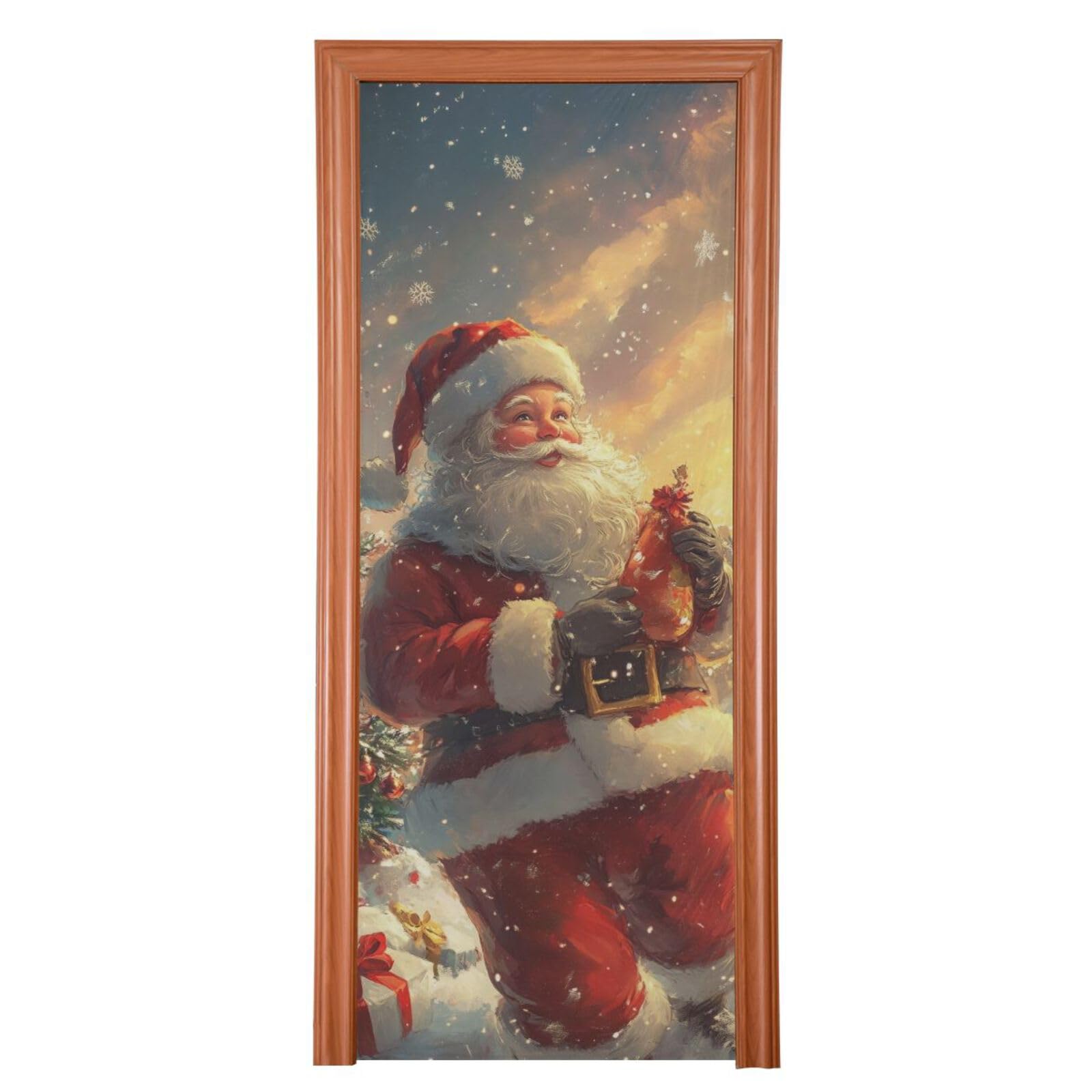 FLildon Snow Day Santa Claus Door Cover Decoration, Party Accessory Porch Decor for Festive Ornament Room Door Covers 36 x 98 Inch