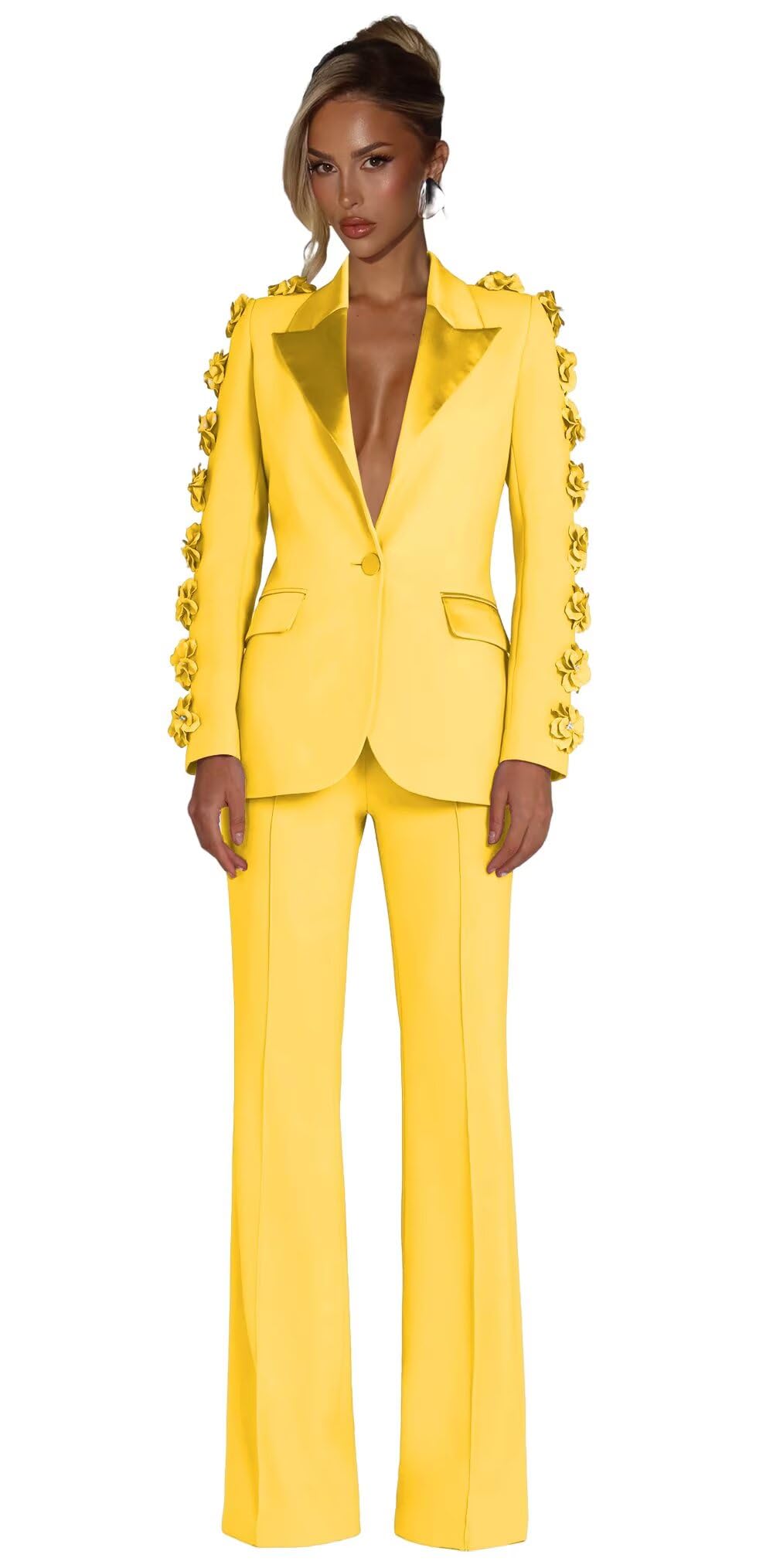 2 Piece Suits for Women 2025 Elegant Peak Lapel Blazer Jacket with Flowers 1 Button Womens Tuxedo for