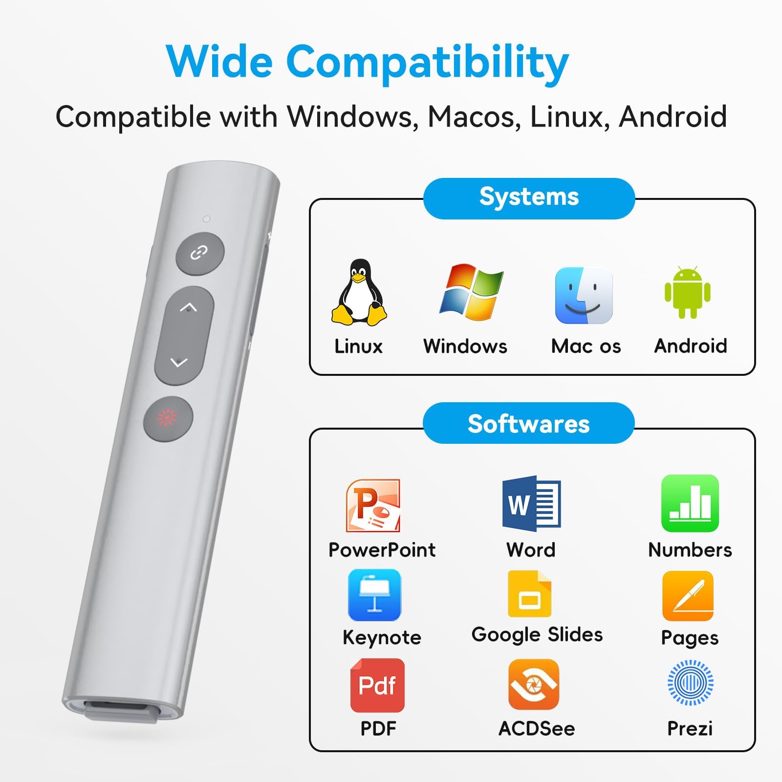 [Alluminio+Ricaricabile] Puntatore Presenter Wireless per Presentazioni Powerpoint, USB C Telecomando PPT Clicker Penna Presentazione per Slide su Computer,per Insegnamento, Ufficio, Conferenze