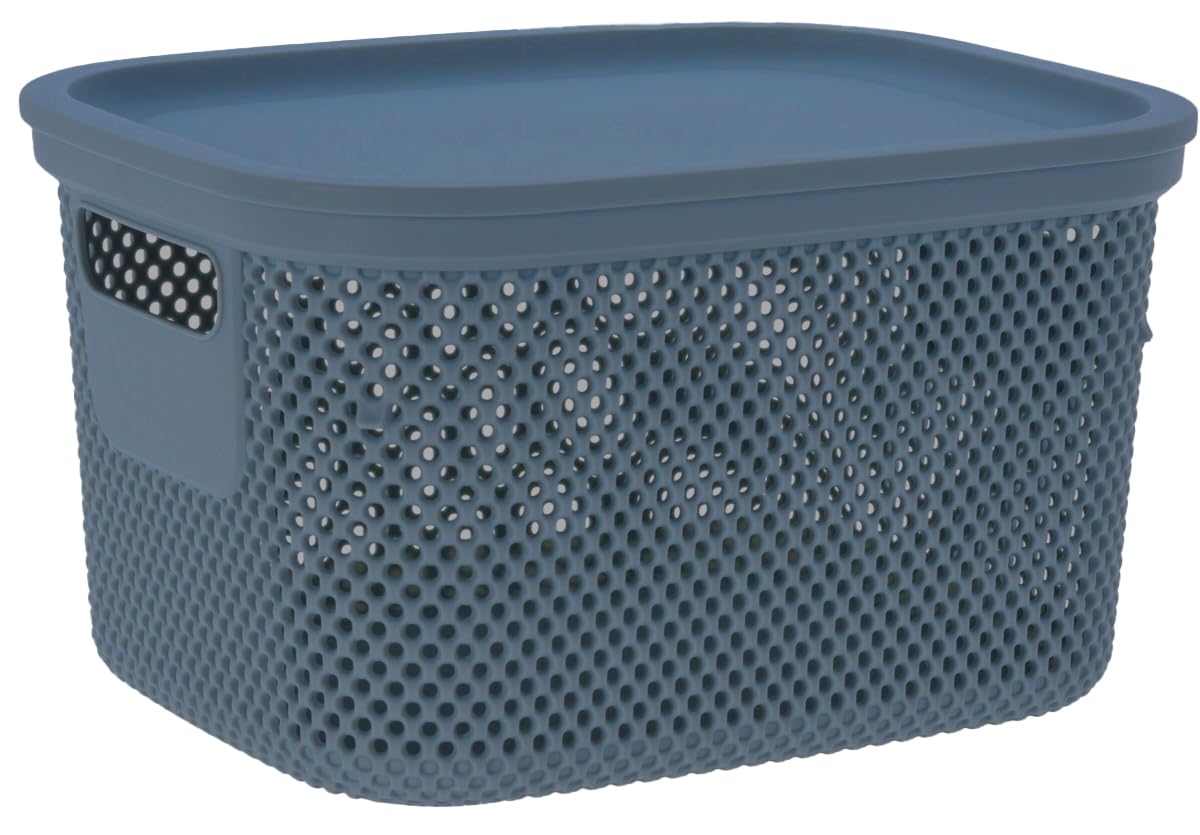 Muddy Hands Decorative Plastic Storage Box with Lid Home Kitchen Bedroom Bathroom Office Stackable Lidded Basket Container (6 Litre, Blue) — image 1