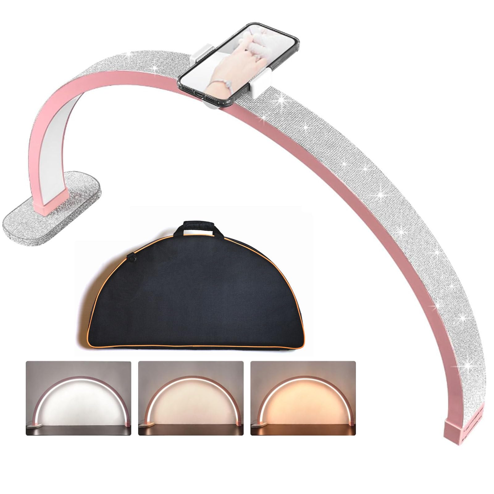 emobwdy Half Moon Light for Nail Desk,Half Moon Lamp w/Phone Holder/storage bag/Touch adjustment, Large 40W Led Lash Light for Nails, Eyelash Extensions, Makeup,Spa, Desk Lamp for Nail Tech,Pink