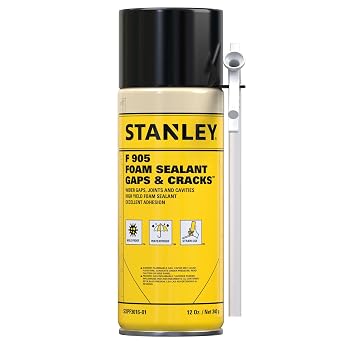 Stanley F905 Gaps & Cracks Sealant 1x12 Oz. Polyurethane Spray Foam Insulation for Window & Door, Waterproof Gap Filler, Low Expansion Foam for Indoor & Outdoor Use | Straw Use | 12 Oz. 1 Pack