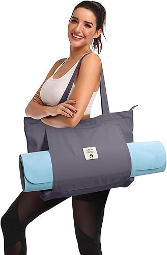 Miniatura 19 de WLLWOO WLLWOO Bolsas de yoga para mujer con esterillas de yoga, bolsas de transporte de lona para pilates, hombro, para viajes, oficina, playa, Hoja