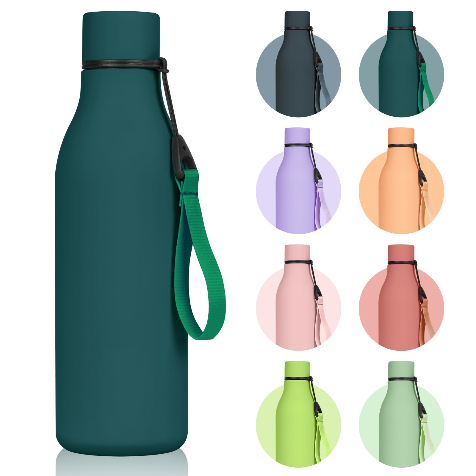 flintronic 550ml Water Bottles with Strap,Double Wall Vacuum Insulated Water Bottles Keeps Drinks Cold 24 Hrs/Hot 12 Hrs|Leak Proof|BPA Free,Stainless Steel Water Bottles for Gym,Hiking-Forest Green — image 1