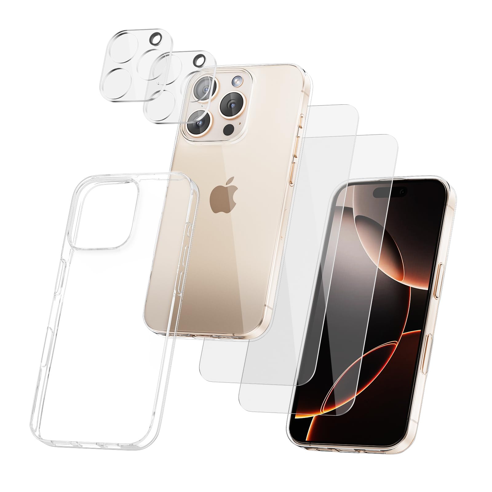 STARRYNOVA Transparent Case Compatible with iPhone 16 Pro Max, 5 in 1 Screen Protector and Lens Protector Crystal Clear Silicone Cover