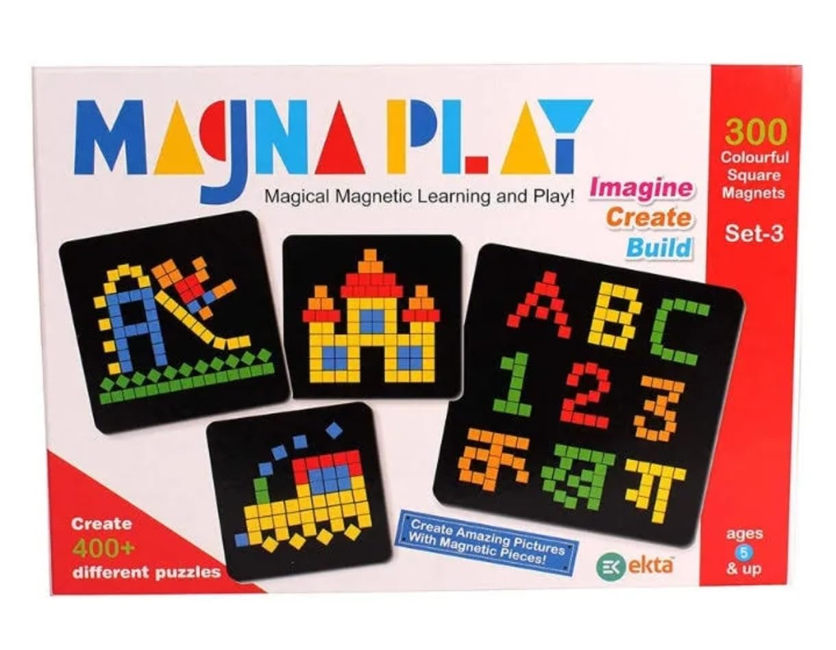 Magna Play Magnetic Learning and Play Toy, 300 Colourful Square Magnets, Set-3, Ages 3 and Up
