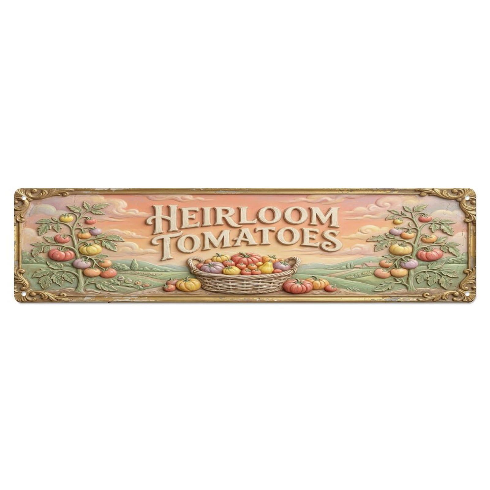 Olhnbad 4X16inch(10X40cm) Vintage Cottagecore Garden Tomato Farm Relief Metal Tin Sign