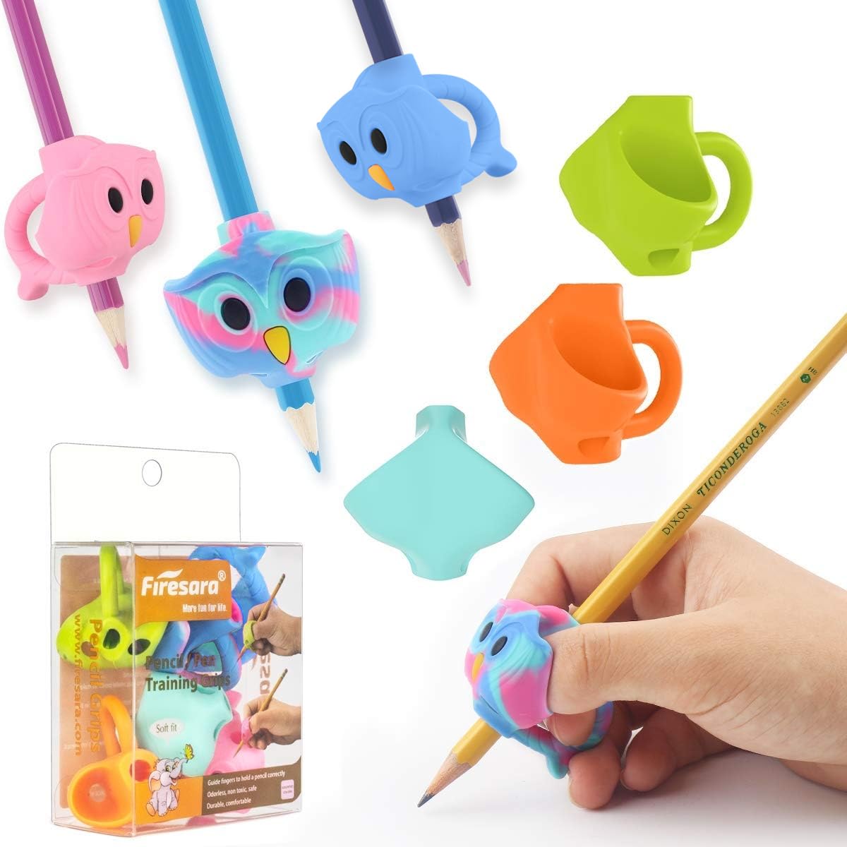 Firesara Training Grips, Original Owl Training Grips Three Fingers Fixed Pencil Correction Grips for Kids Handwriting Posture Correction Children