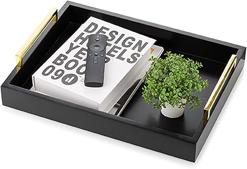 Hanobe Bandejas decorativas negras para mesa de centro, bandeja otomana grande de MDF para sala de estar, baño, cafetería, decoración moderna con