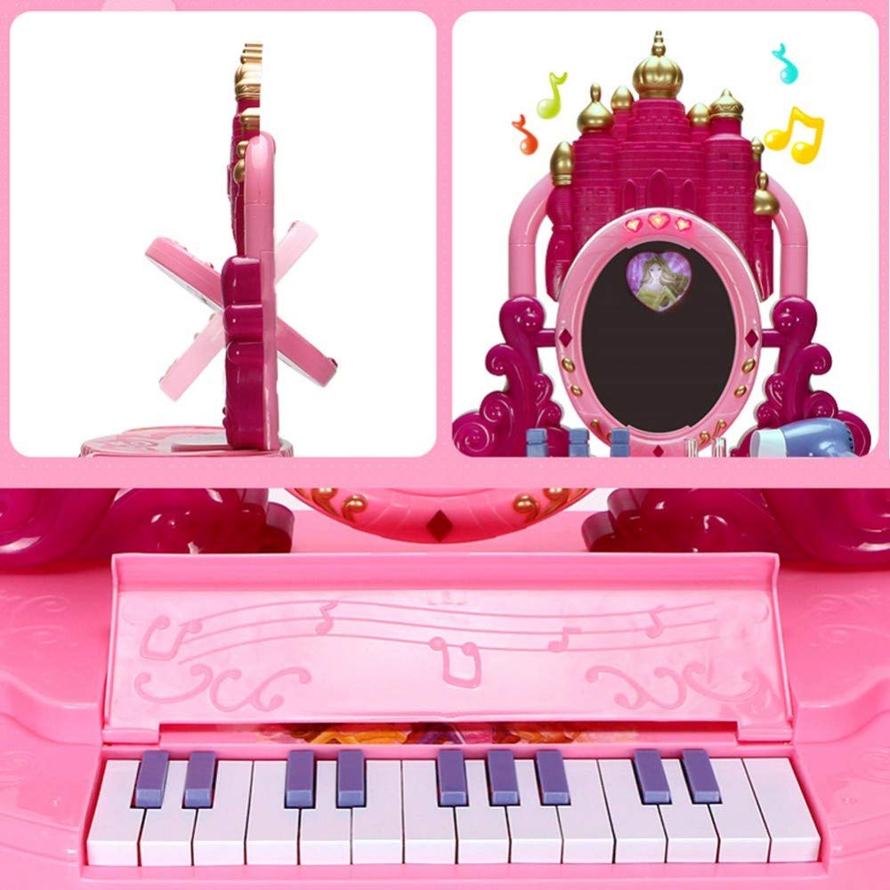 Trade Shop - Specchiera Make Up per Bambina con Luci Suoni Tastiera Pianola E Sgabello 2in1