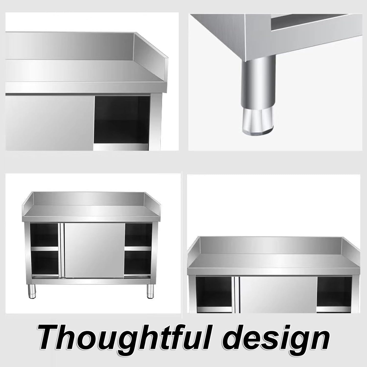 Commercial Stainless Steel Workbench with Enclosure Household and Noodle Casework Chopping Board Metal Table Storage Cabinet with Platform Preparation Table(80x50x80cm)