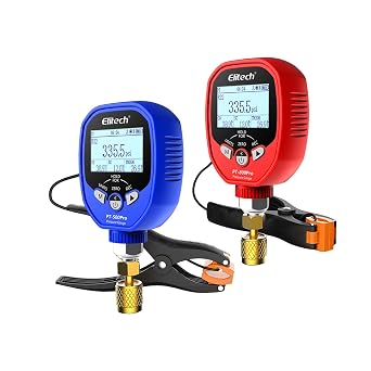Elitech PT-500/800Pro Wireless Digital Manifold Gauge Set, 2-Valve HVAC Pressure Gauges with 2 Temp Clips for Auto Superheat & Subcooling, Data Logging, R454B R410A Ready, 1/8" NPT w/Case